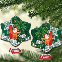 Polynesian Ceramic Ornament Tropical Santa - Plumeria Green Vintage LT7 Snow Flake Green - Polynesian Pride