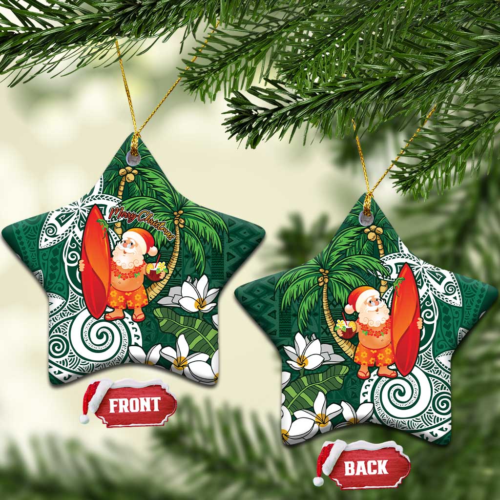 Polynesian Ceramic Ornament Tropical Santa - Plumeria Green Vintage LT7 Star Green - Polynesian Pride