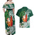 Polynesian Couples Matching Off Shoulder Maxi Dress and Hawaiian Shirt Tropical Santa - Plumeria Green Vintage