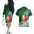 Polynesian Couples Matching Off The Shoulder Long Sleeve Dress and Hawaiian Shirt Tropical Santa - Plumeria Green Vintage