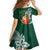 Polynesian Family Matching Off The Shoulder Long Sleeve Dress and Hawaiian Shirt Tropical Santa - Plumeria Green Vintage