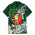 Polynesian Family Matching Off The Shoulder Long Sleeve Dress and Hawaiian Shirt Tropical Santa - Plumeria Green Vintage