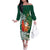 Polynesian Family Matching Off The Shoulder Long Sleeve Dress and Hawaiian Shirt Tropical Santa - Plumeria Green Vintage