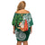 Polynesian Family Matching Off Shoulder Short Dress and Hawaiian Shirt Tropical Santa - Plumeria Green Vintage