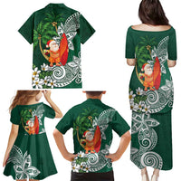 Polynesian Family Matching Puletasi and Hawaiian Shirt Tropical Santa - Plumeria Green Vintage
