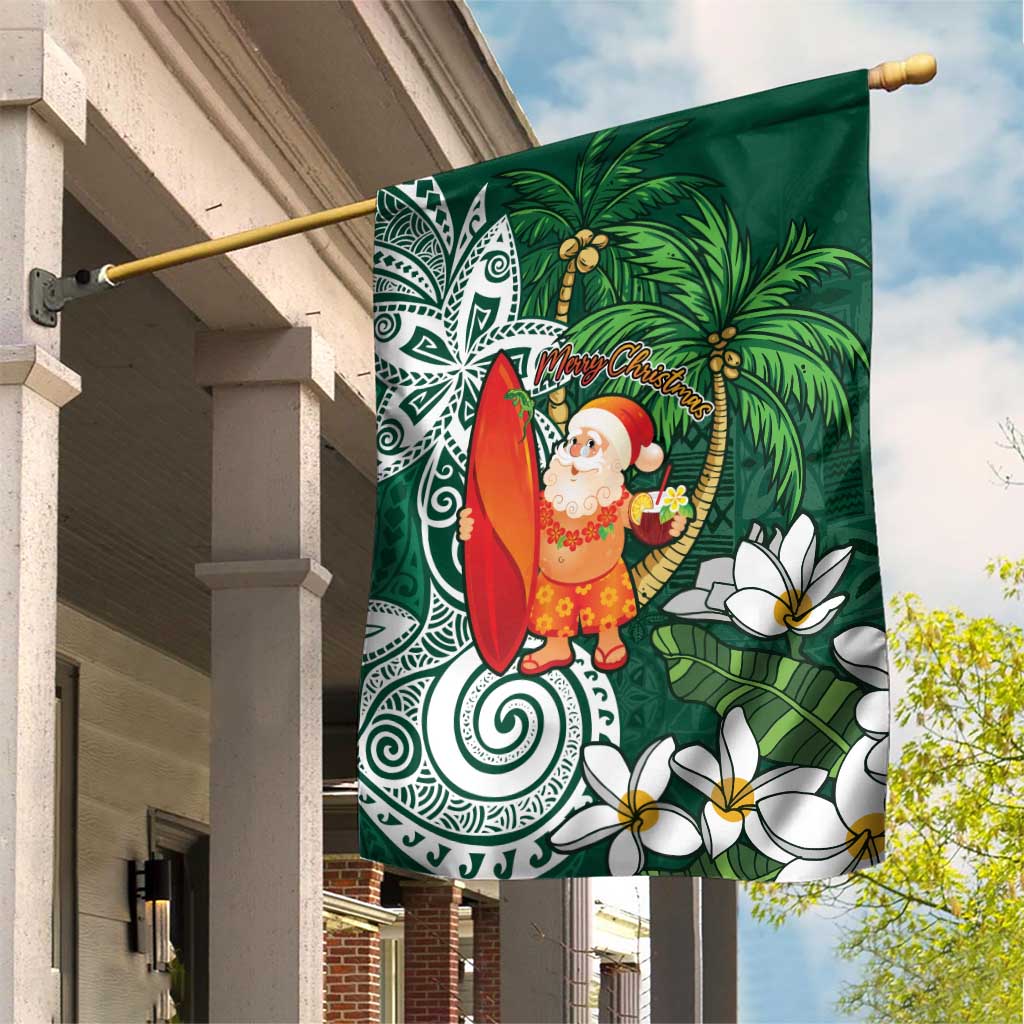 Polynesian Garden Flag Tropical Santa - Plumeria Green Vintage