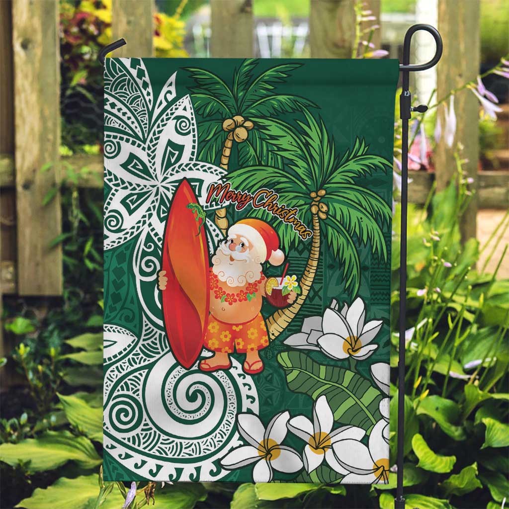 Polynesian Garden Flag Tropical Santa - Plumeria Green Vintage LT7 Garden Flag Green - Polynesian Pride