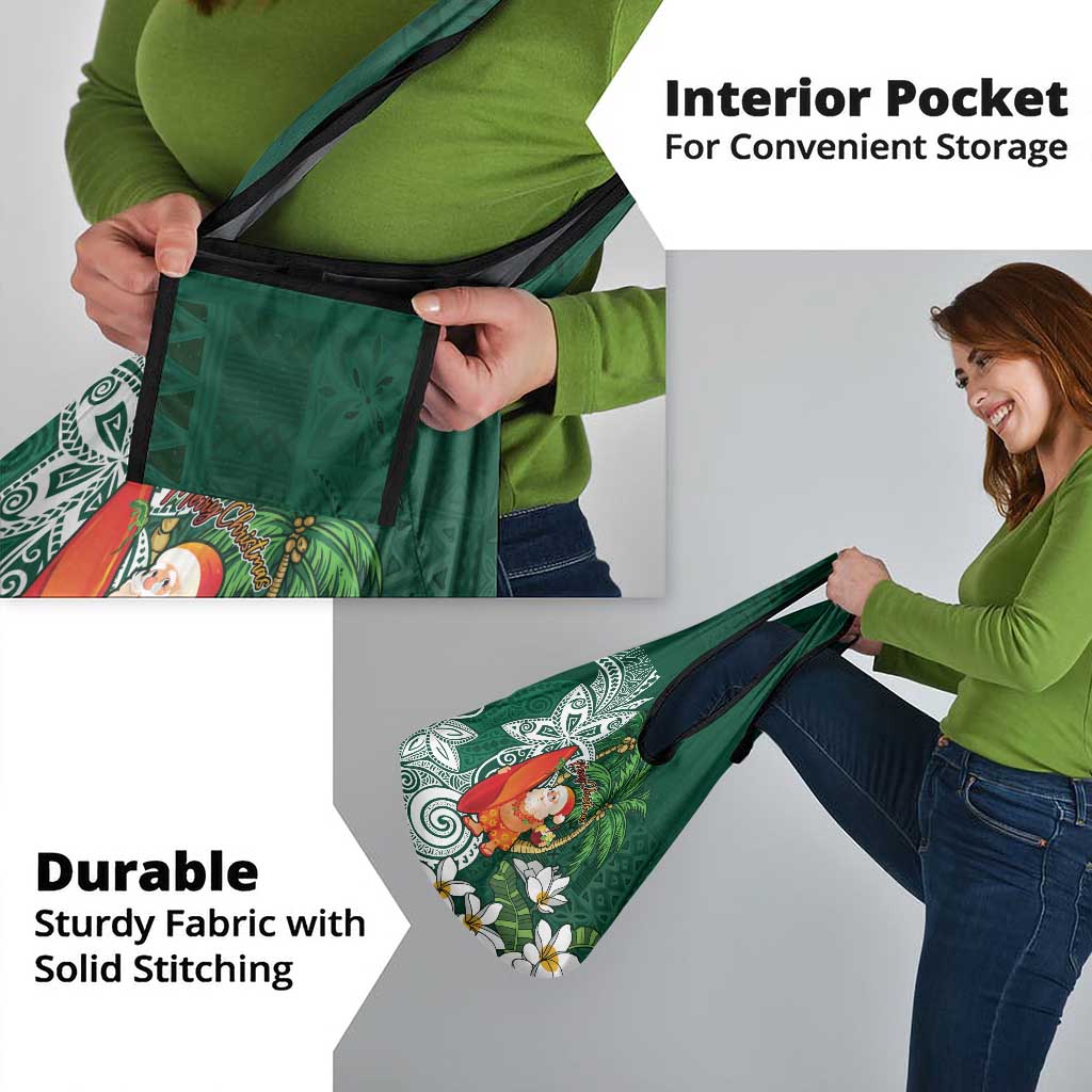 Polynesian Grocery Bag Tropical Santa - Plumeria Green Vintage