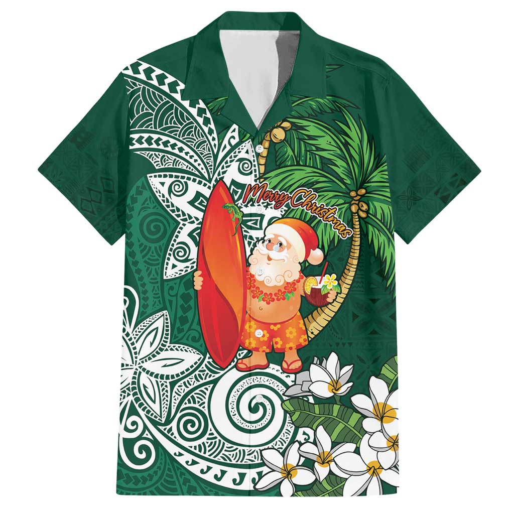 Polynesian Hawaiian Shirt Tropical Santa - Plumeria Green Vintage LT7 Green - Polynesian Pride