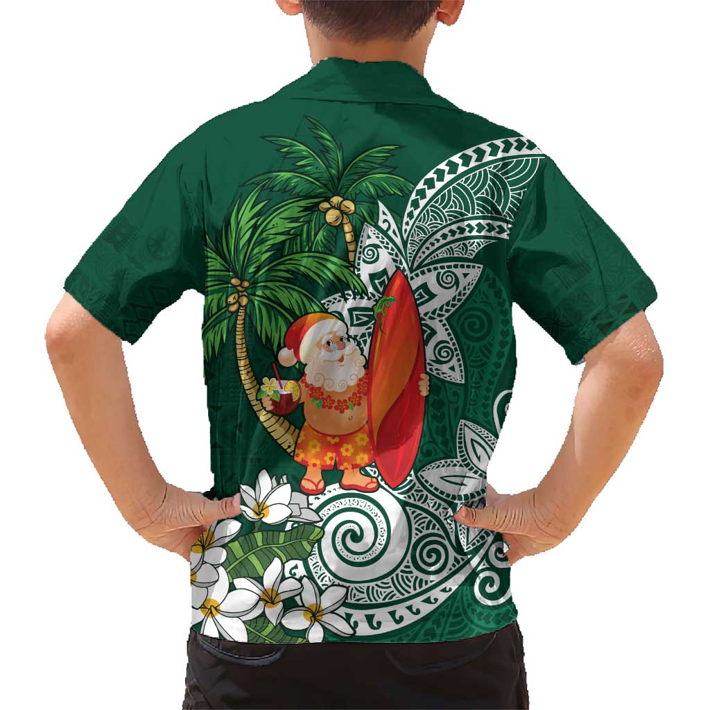 Polynesian Hawaiian Shirt Tropical Santa - Plumeria Green Vintage LT7 - Polynesian Pride