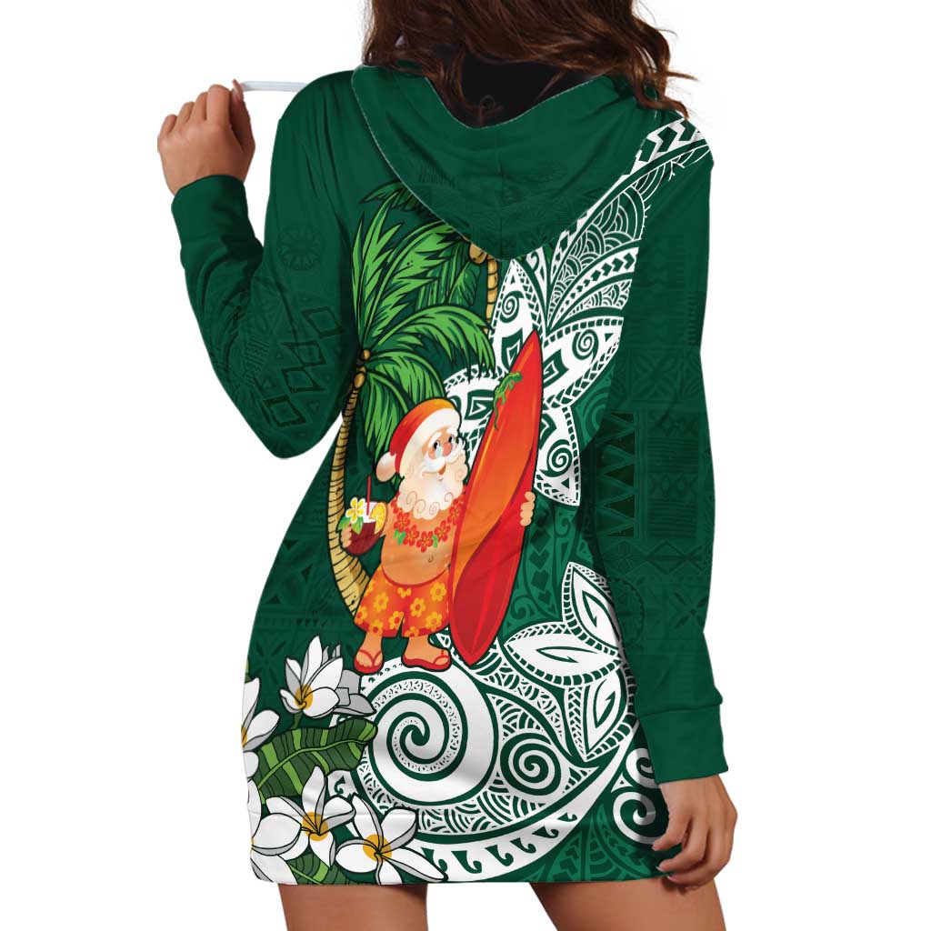 Polynesian Hoodie Dress Tropical Santa - Plumeria Green Vintage LT7 - Polynesian Pride