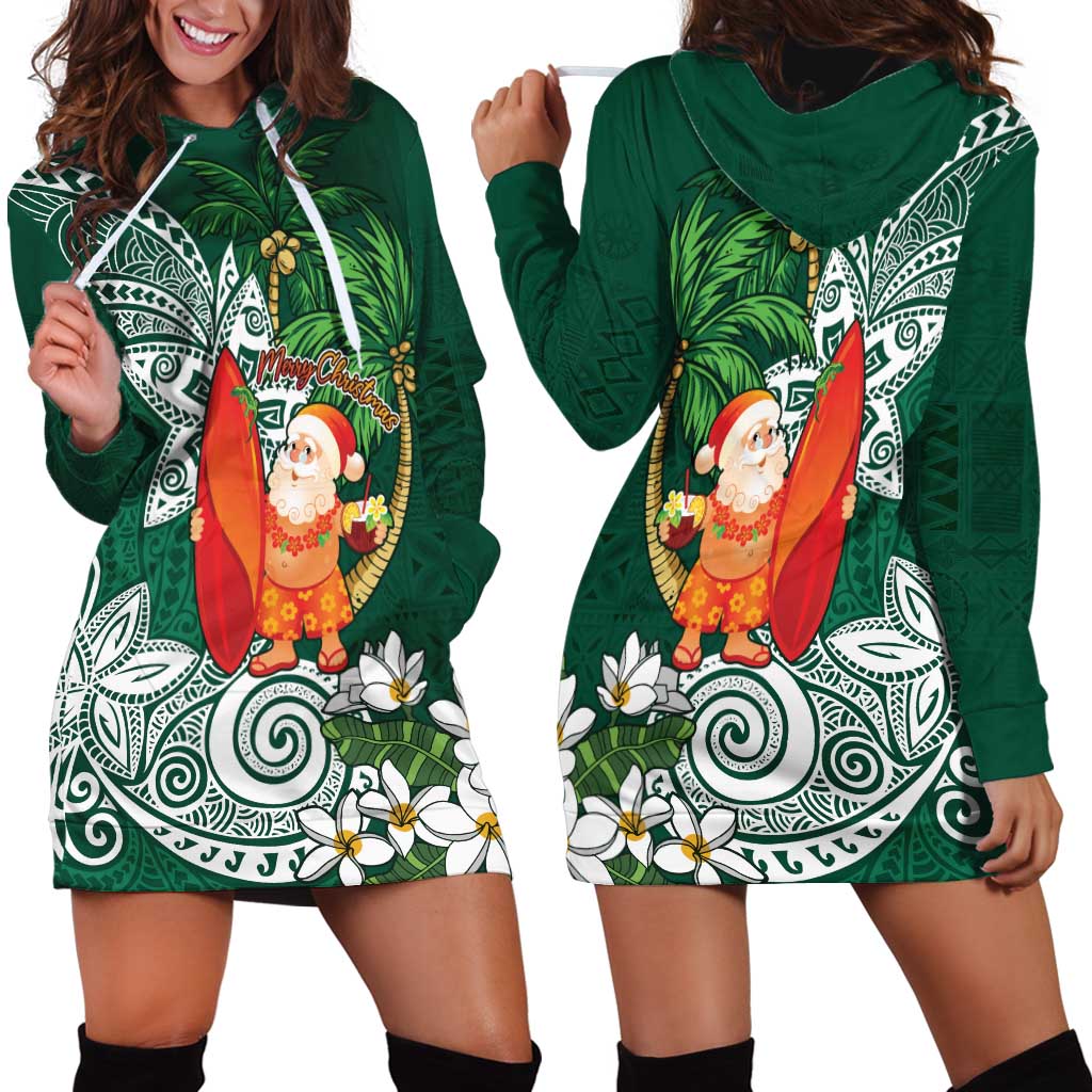 Polynesian Hoodie Dress Tropical Santa - Plumeria Green Vintage LT7 - Polynesian Pride