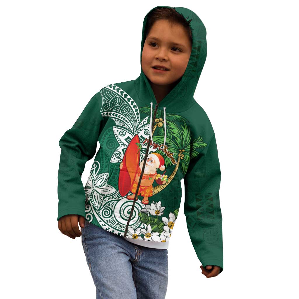 Polynesian Kid Hoodie Tropical Santa - Plumeria Green Vintage