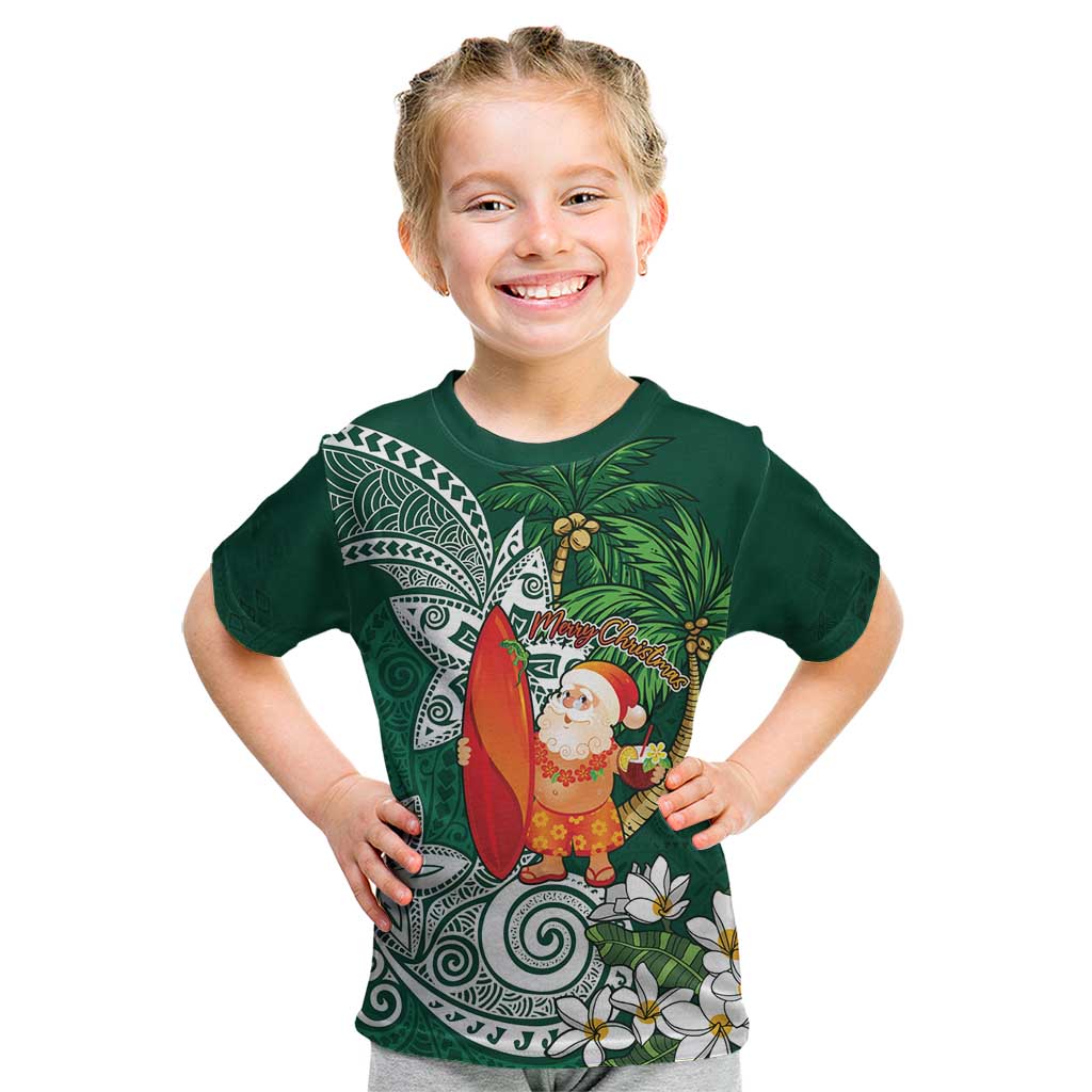 Polynesian Kid T Shirt Tropical Santa - Plumeria Green Vintage