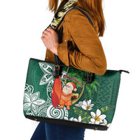 Polynesian Leather Tote Bag Tropical Santa - Plumeria Green Vintage LT7 Green - Polynesian Pride