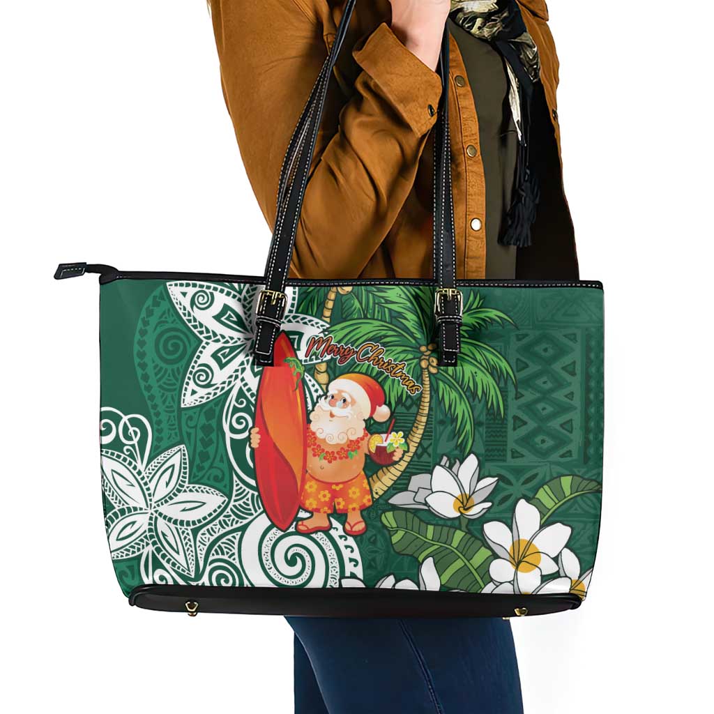 Polynesian Leather Tote Bag Tropical Santa - Plumeria Green Vintage LT7 - Polynesian Pride