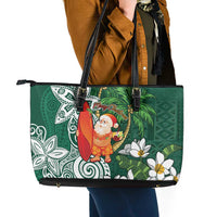 Polynesian Leather Tote Bag Tropical Santa - Plumeria Green Vintage LT7 - Polynesian Pride