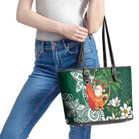 Polynesian Leather Tote Bag Tropical Santa - Plumeria Green Vintage LT7 - Polynesian Pride