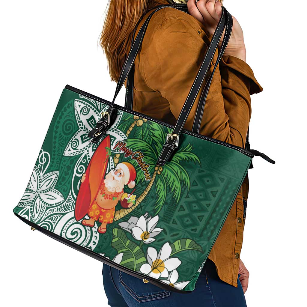 Polynesian Leather Tote Bag Tropical Santa - Plumeria Green Vintage LT7 - Polynesian Pride