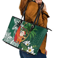 Polynesian Leather Tote Bag Tropical Santa - Plumeria Green Vintage LT7 - Polynesian Pride
