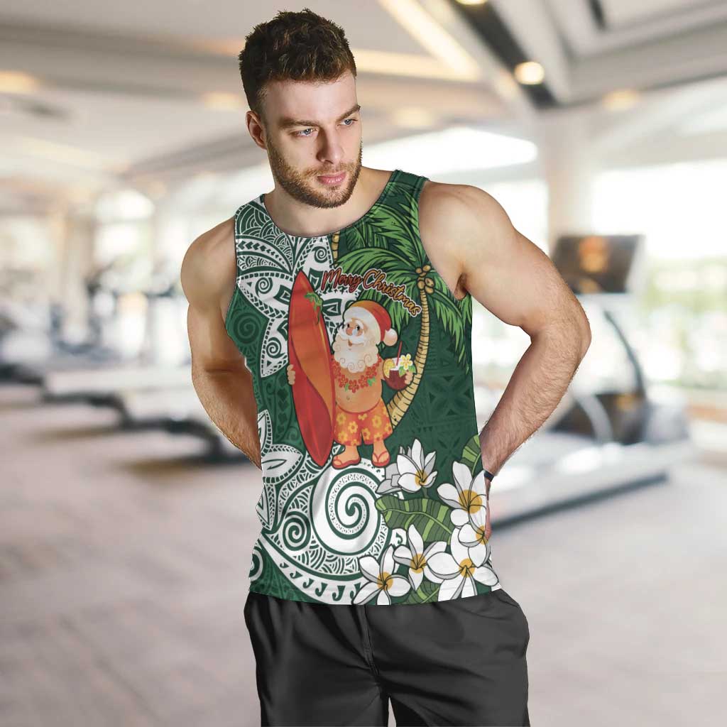 Polynesian Men Tank Top Tropical Santa - Plumeria Green Vintage