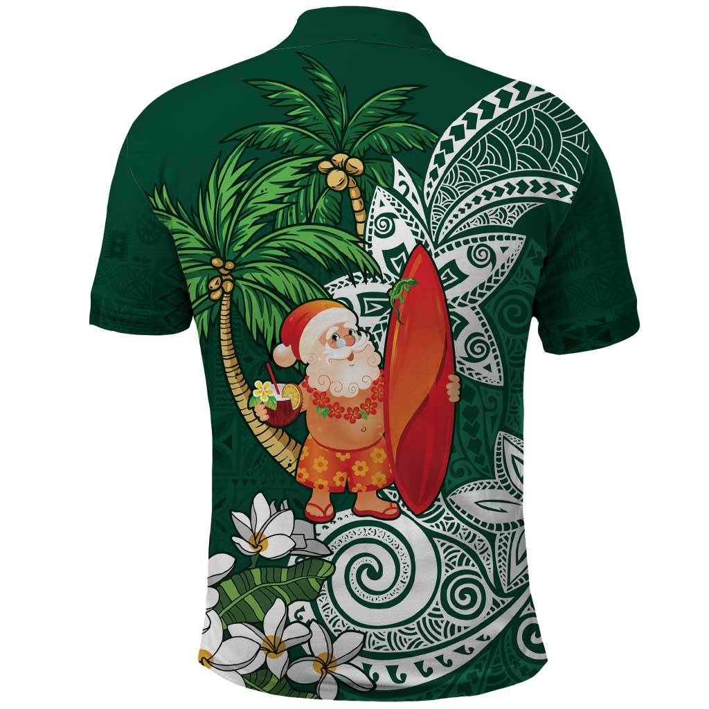 Polynesian Polo Shirt Tropical Santa - Plumeria Green Vintage