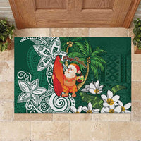 Polynesian Rubber Doormat Tropical Santa - Plumeria Green Vintage
