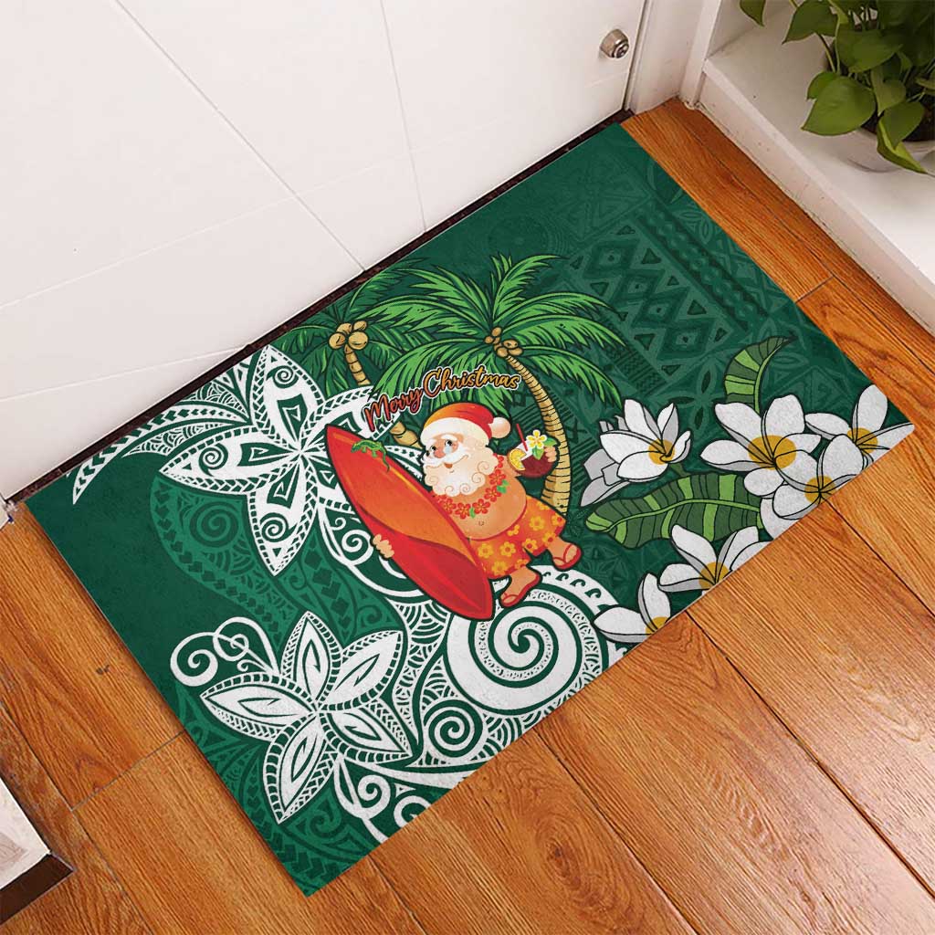 Polynesian Rubber Doormat Tropical Santa - Plumeria Green Vintage