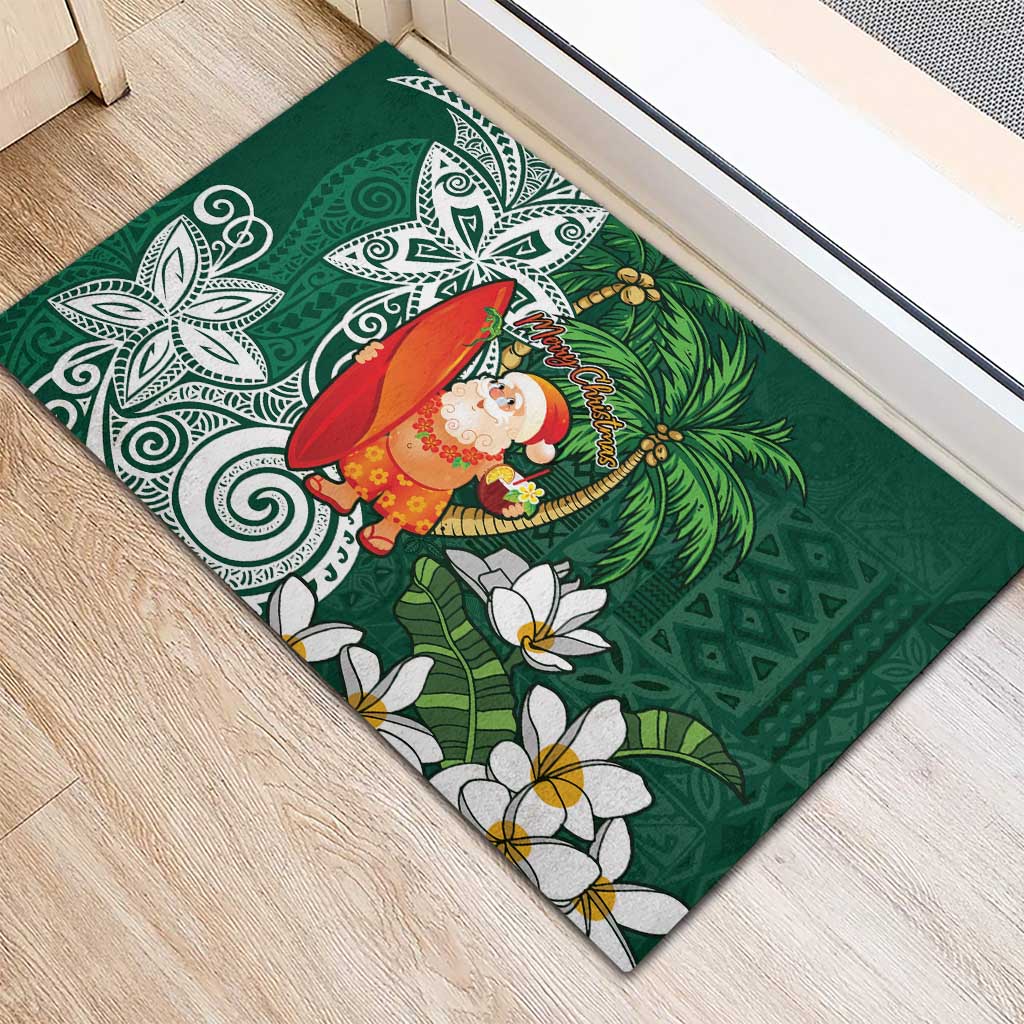 Polynesian Rubber Doormat Tropical Santa - Plumeria Green Vintage