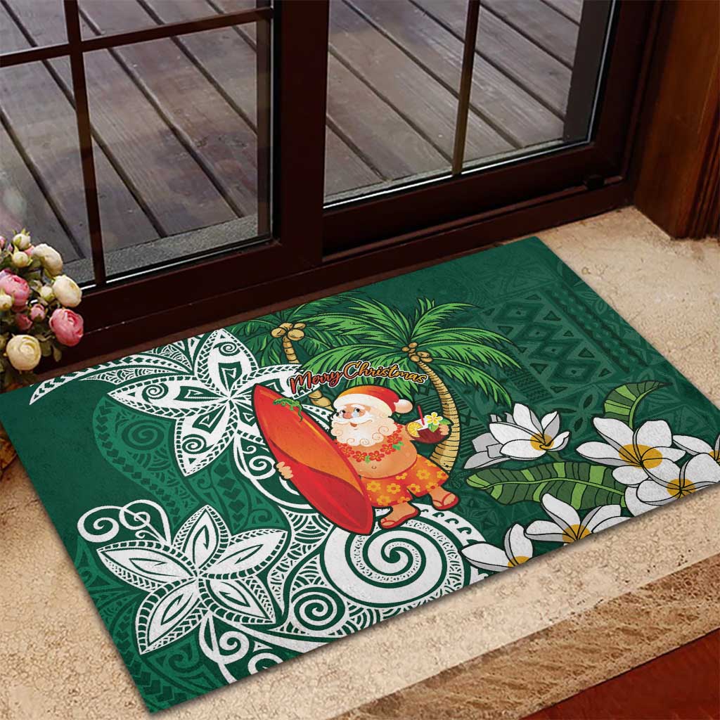 Polynesian Rubber Doormat Tropical Santa - Plumeria Green Vintage