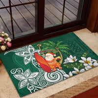 Polynesian Rubber Doormat Tropical Santa - Plumeria Green Vintage