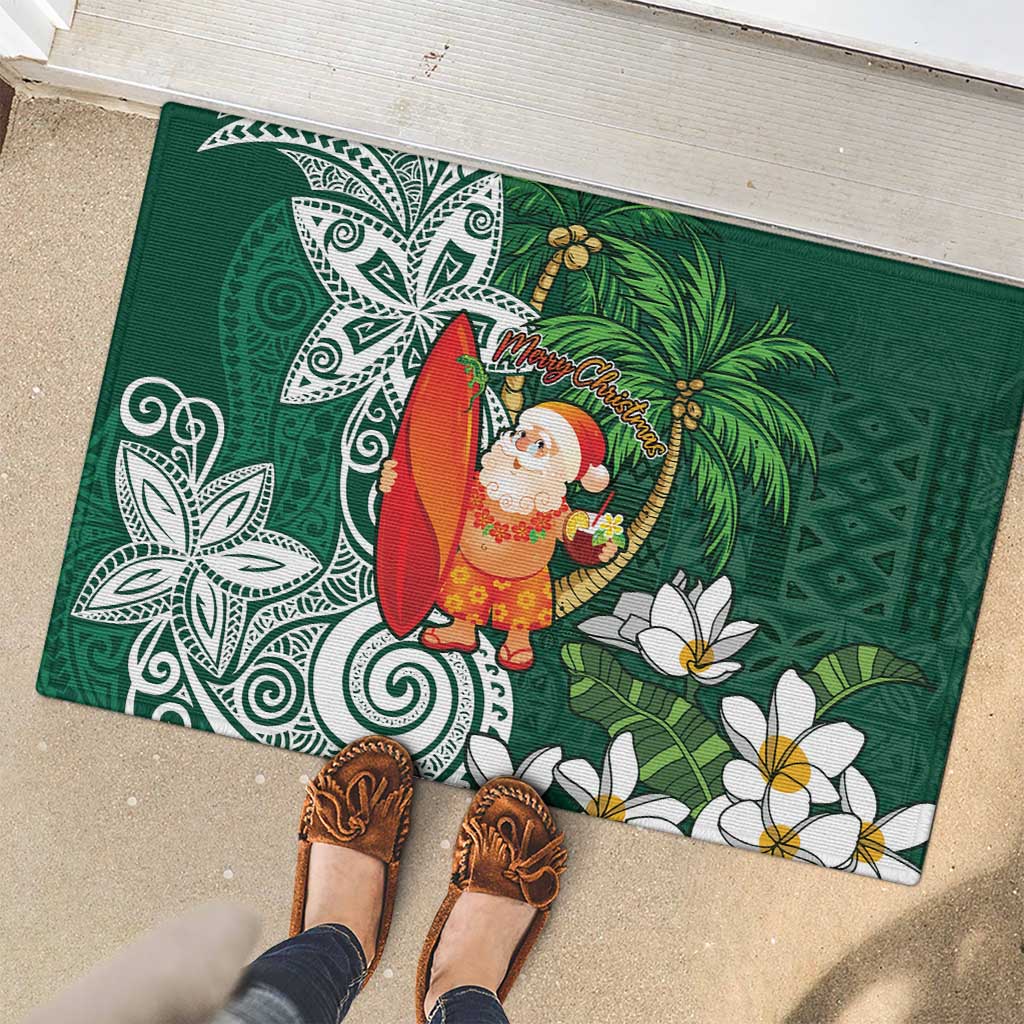 Polynesian Rubber Doormat Tropical Santa - Plumeria Green Vintage