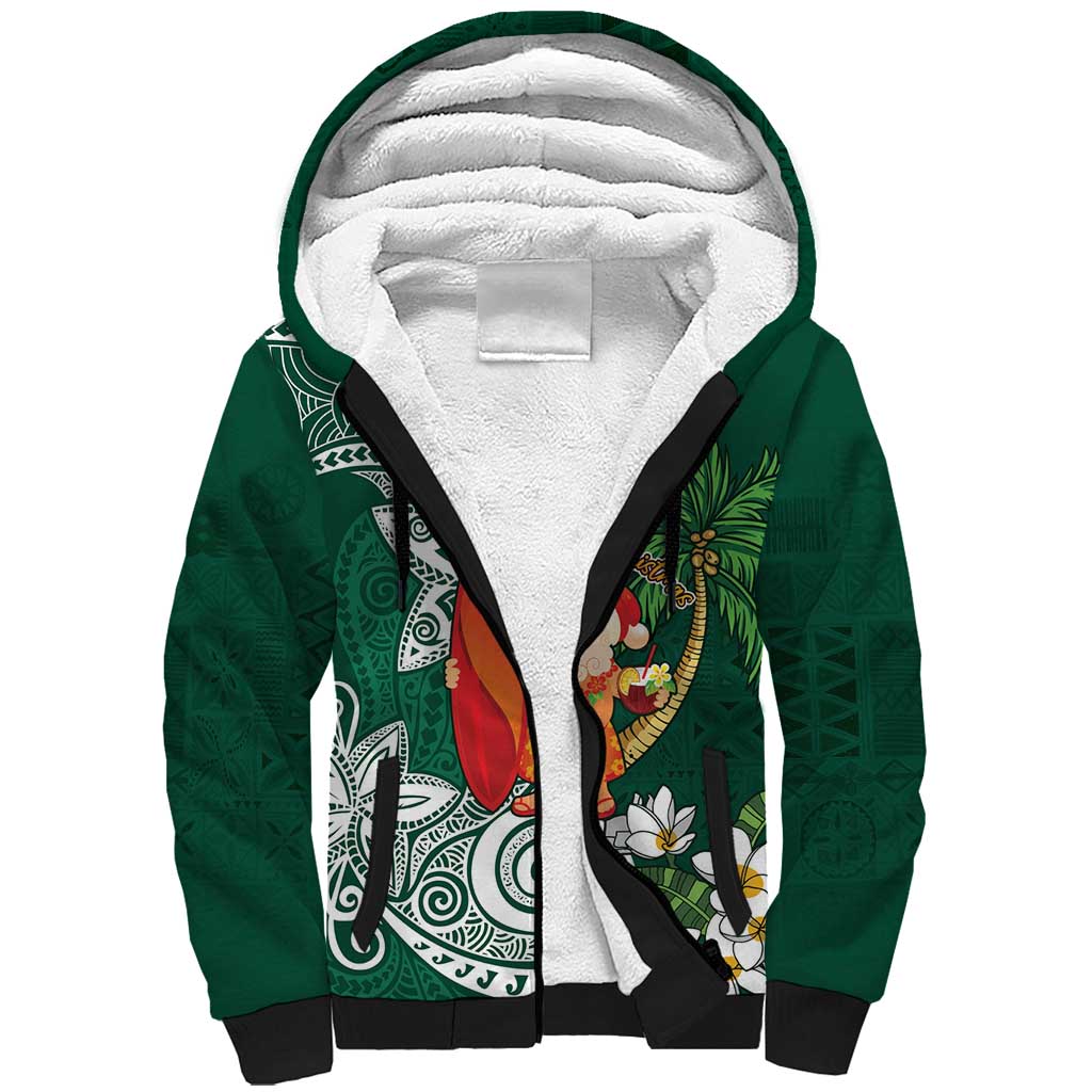 Polynesian Sherpa Hoodie Tropical Santa - Plumeria Green Vintage LT7 Unisex Green - Polynesian Pride