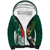 Polynesian Sherpa Hoodie Tropical Santa - Plumeria Green Vintage LT7 Unisex Green - Polynesian Pride