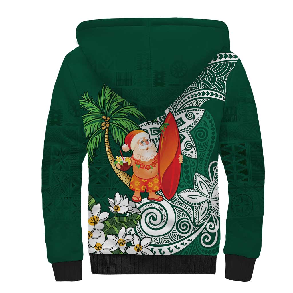 Polynesian Sherpa Hoodie Tropical Santa - Plumeria Green Vintage LT7 - Polynesian Pride