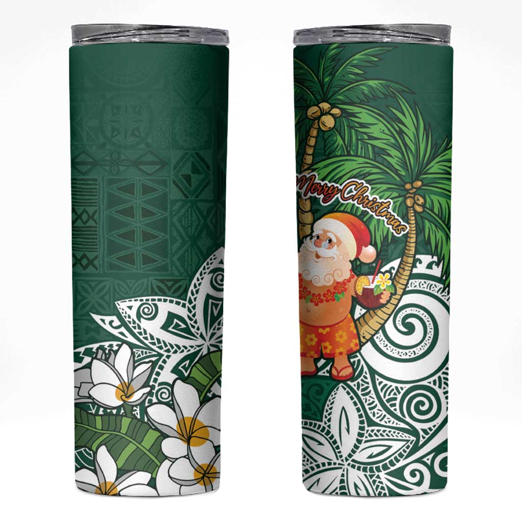 Polynesian Skinny Tumbler Tropical Santa - Plumeria Green Vintage