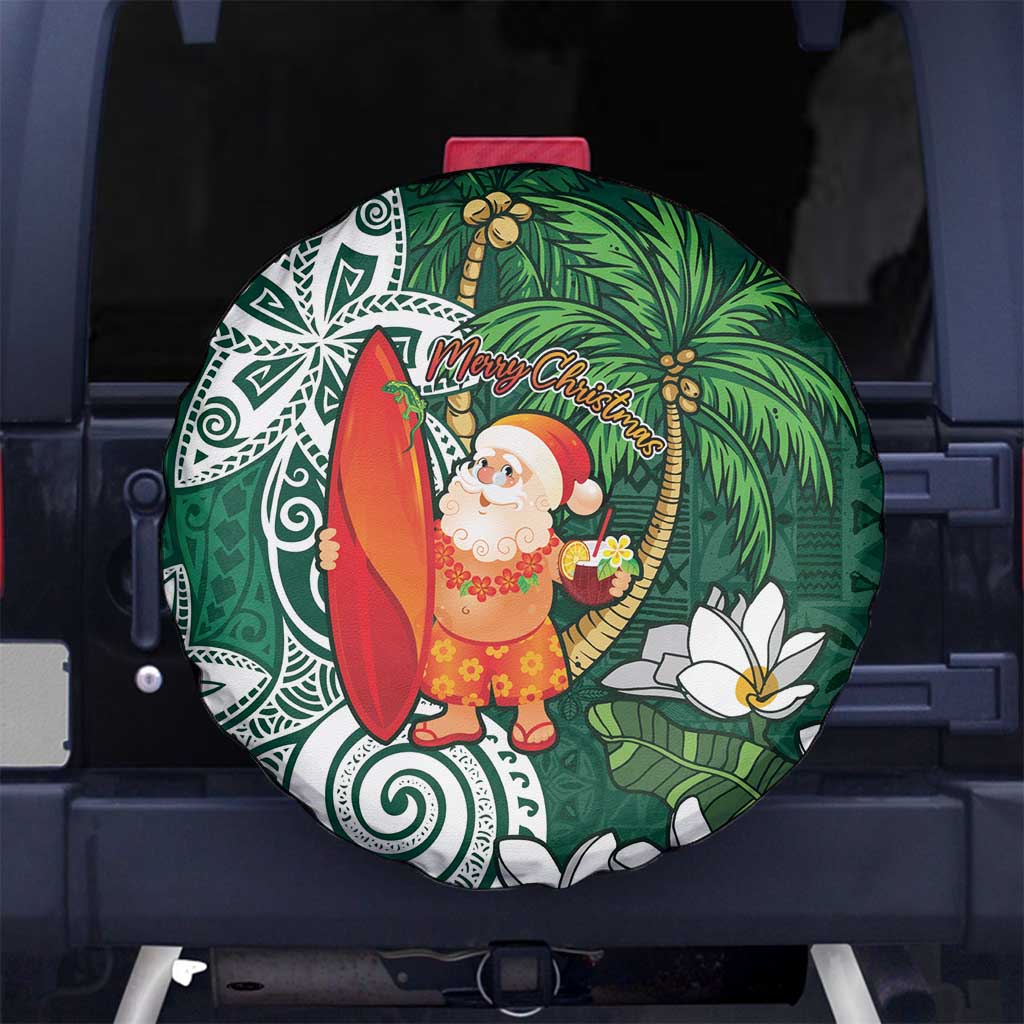 Polynesian Spare Tire Cover Tropical Santa - Plumeria Green Vintage LT7 - Polynesian Pride
