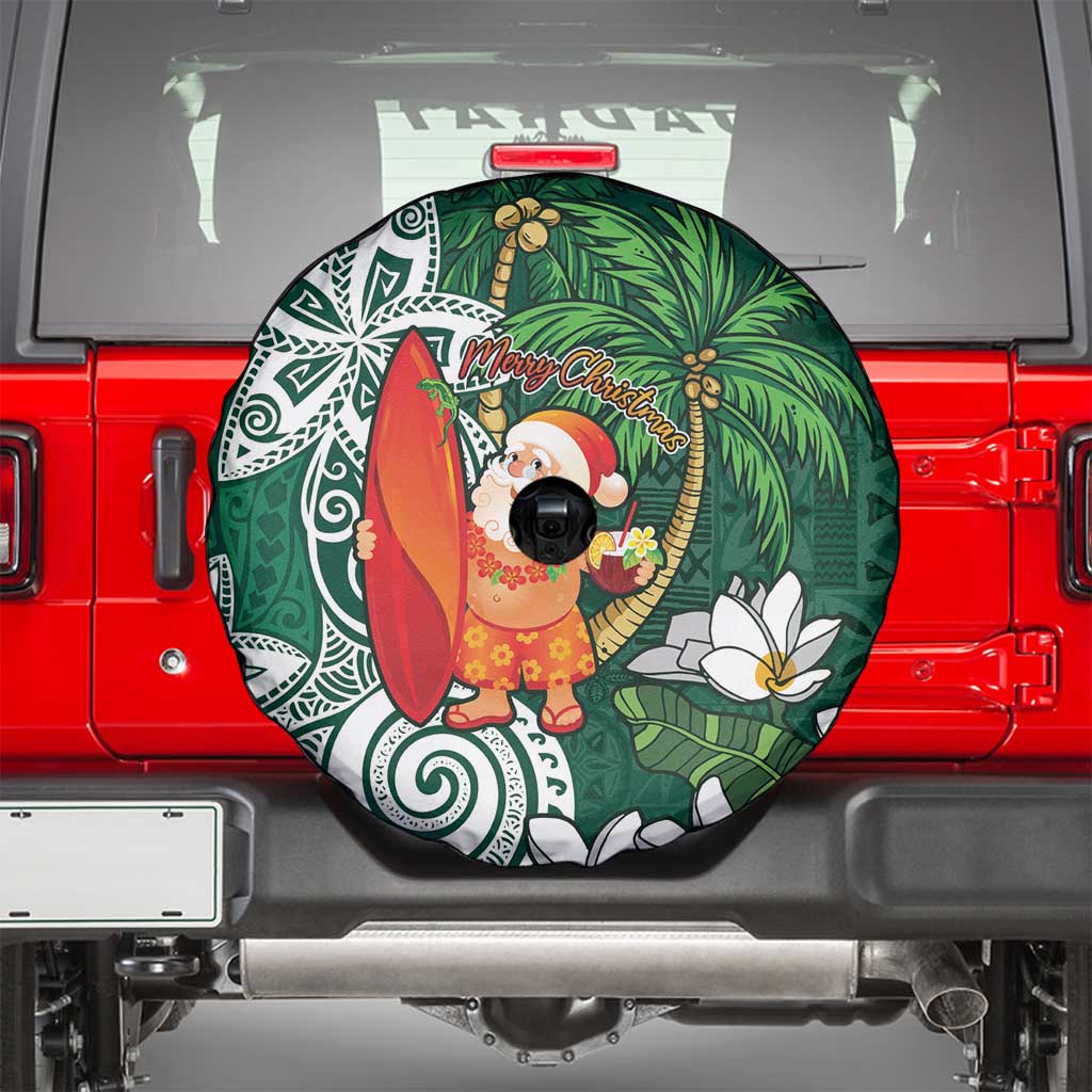 Polynesian Spare Tire Cover Tropical Santa - Plumeria Green Vintage LT7 - Polynesian Pride