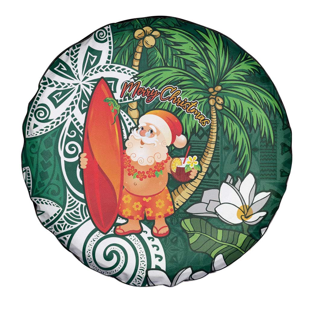 Polynesian Spare Tire Cover Tropical Santa - Plumeria Green Vintage LT7 - Polynesian Pride