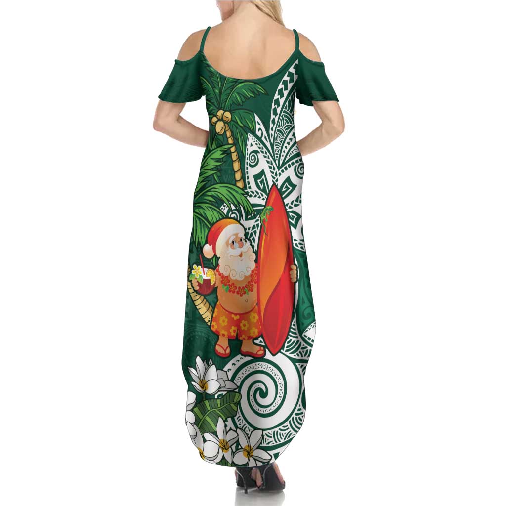 Polynesian Summer Maxi Dress Tropical Santa - Plumeria Green Vintage LT7 - Polynesian Pride