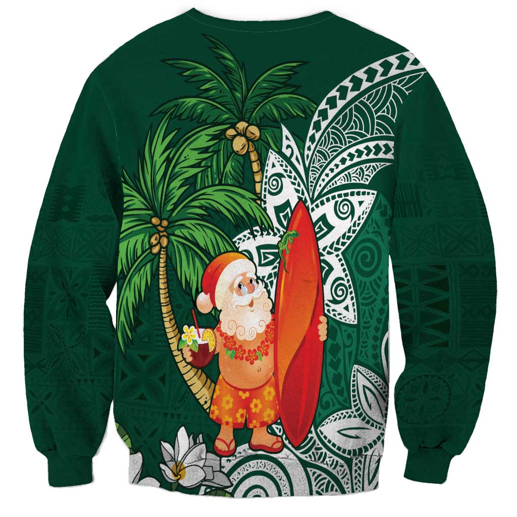 Polynesian Sweatshirt Tropical Santa - Plumeria Green Vintage LT7 - Polynesian Pride
