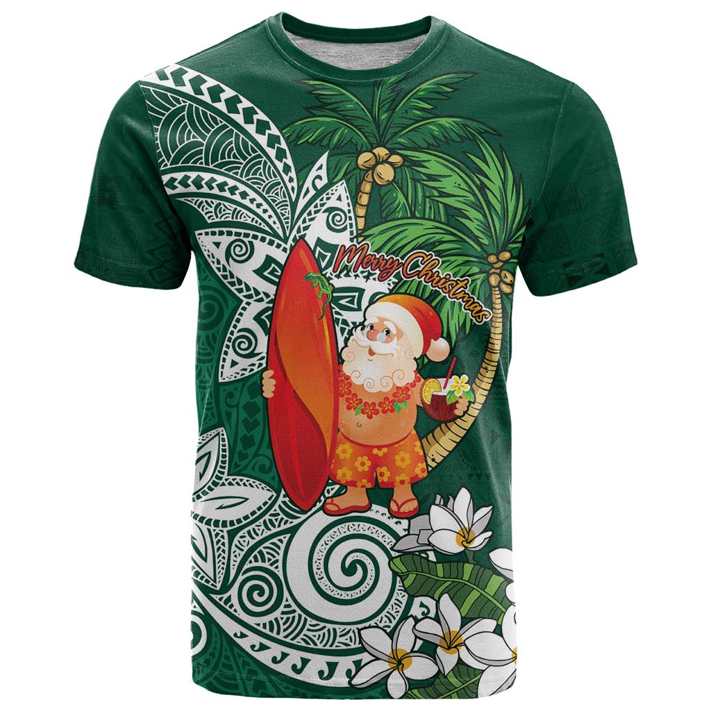 Polynesian T Shirt Tropical Santa - Plumeria Green Vintage LT7 Green - Polynesian Pride