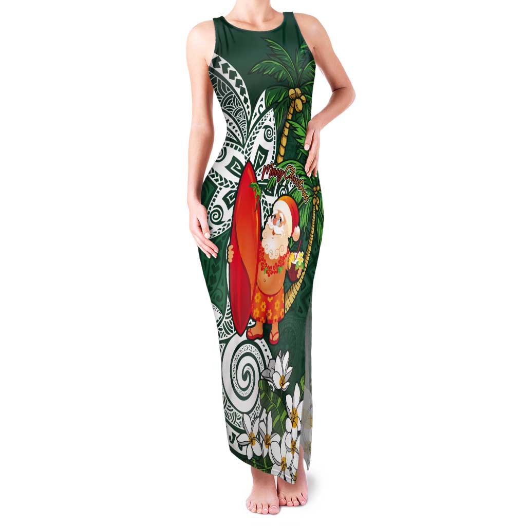 Polynesian Tank Maxi Dress Tropical Santa - Plumeria Green Vintage LT7 Women Green - Polynesian Pride