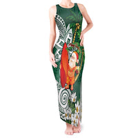 Polynesian Tank Maxi Dress Tropical Santa - Plumeria Green Vintage LT7 Women Green - Polynesian Pride