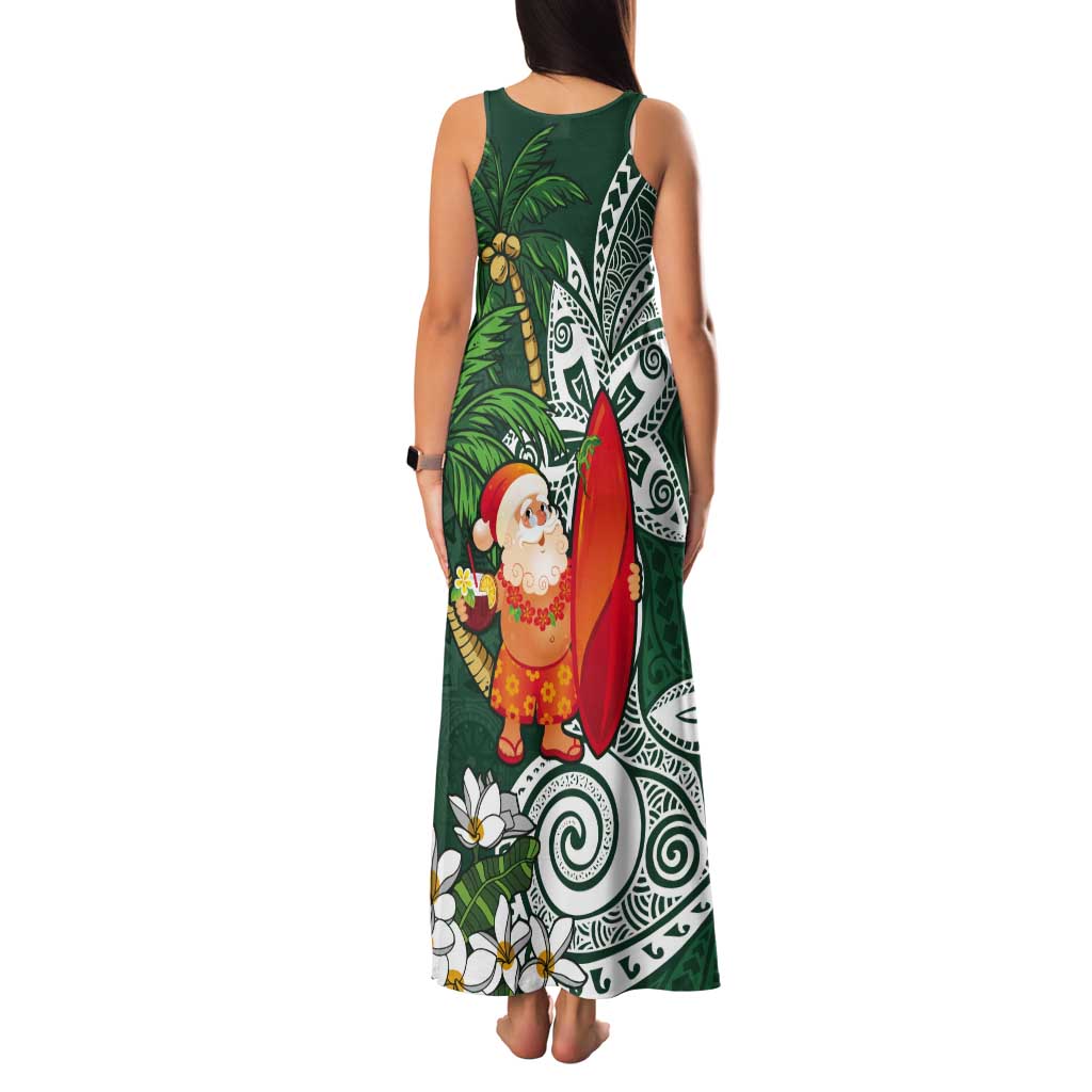 Polynesian Tank Maxi Dress Tropical Santa - Plumeria Green Vintage LT7 - Polynesian Pride