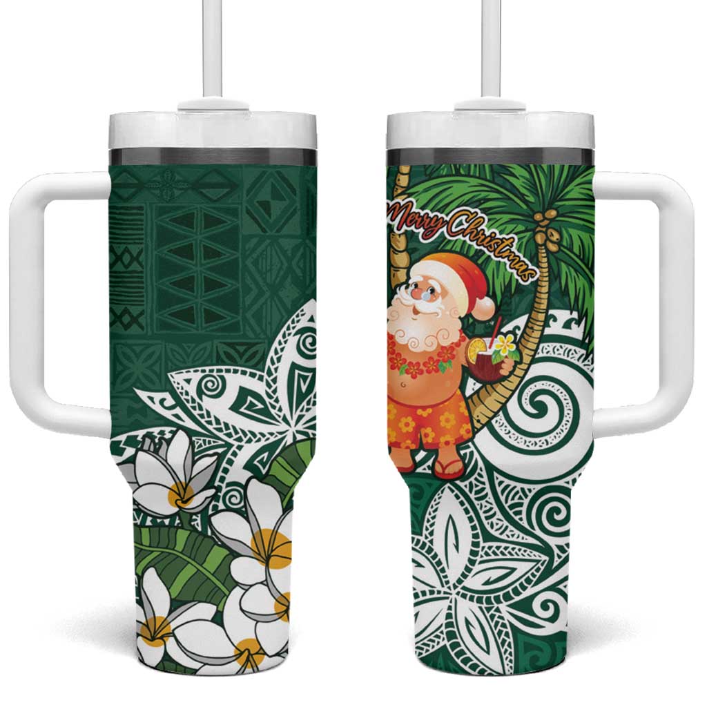 Polynesian Tumbler With Handle Tropical Santa - Plumeria Green Vintage LT7 One Size: 40 oz Green - Polynesian Pride
