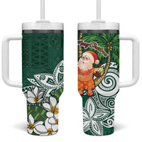 Polynesian Tumbler With Handle Tropical Santa - Plumeria Green Vintage LT7 One Size: 40 oz Green - Polynesian Pride
