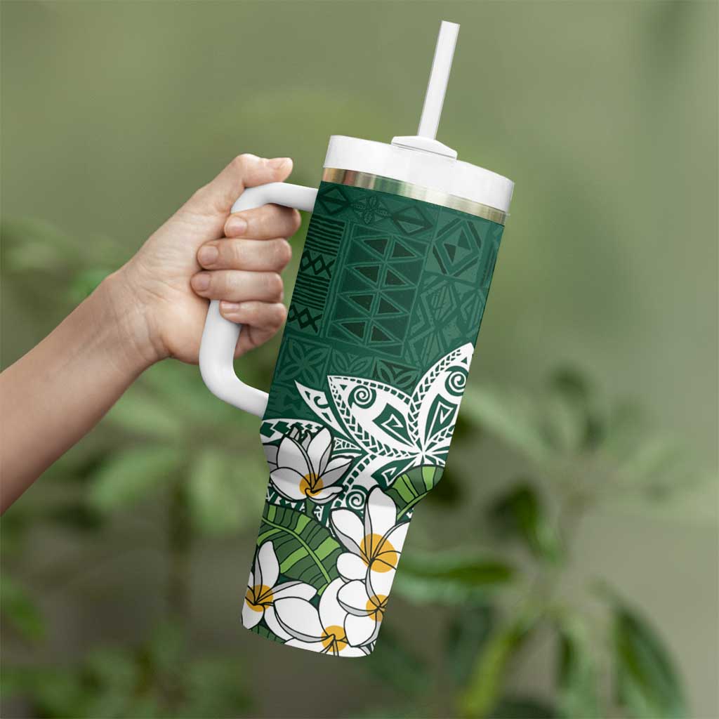 Polynesian Tumbler With Handle Tropical Santa - Plumeria Green Vintage LT7 - Polynesian Pride