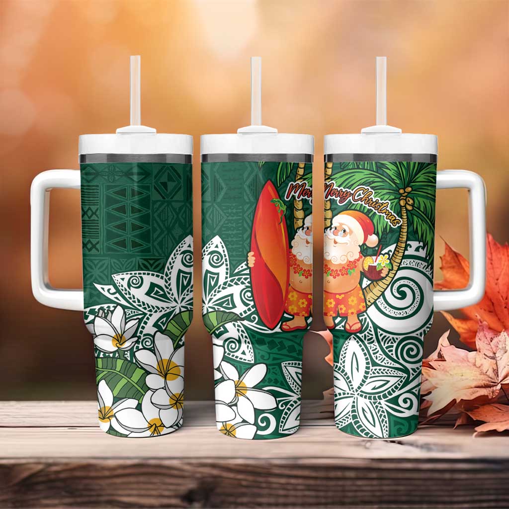 Polynesian Tumbler With Handle Tropical Santa - Plumeria Green Vintage LT7 - Polynesian Pride