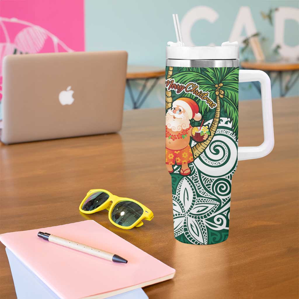 Polynesian Tumbler With Handle Tropical Santa - Plumeria Green Vintage LT7 - Polynesian Pride
